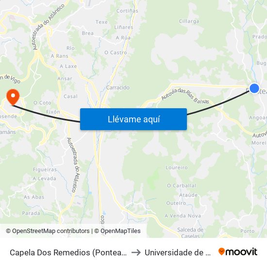 Capela Dos Remedios (Ponteareas) to Universidade de Vigo map