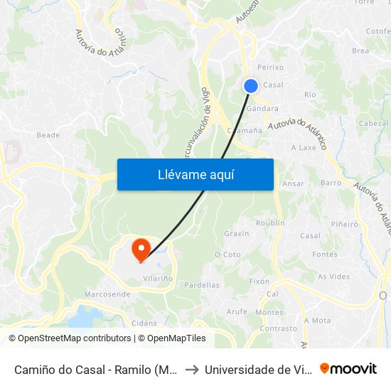 Camiño do Casal - Ramilo (Mos) to Universidade de Vigo map