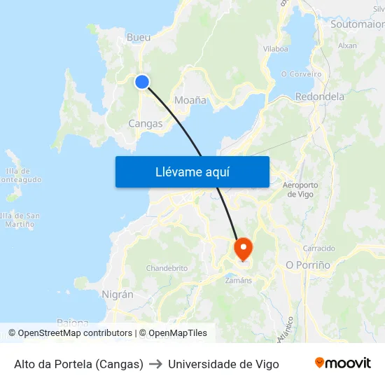 Alto da Portela (Cangas) to Universidade de Vigo map