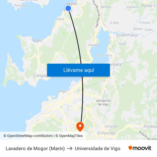 Lavadero de Mogor (Marín) to Universidade de Vigo map