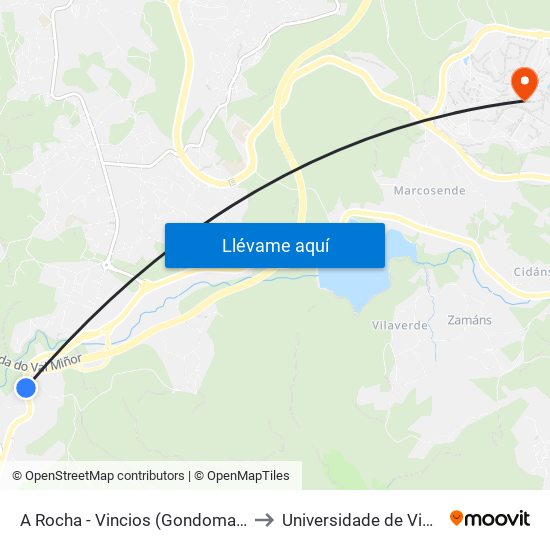 A Rocha - Vincios (Gondomar) to Universidade de Vigo map