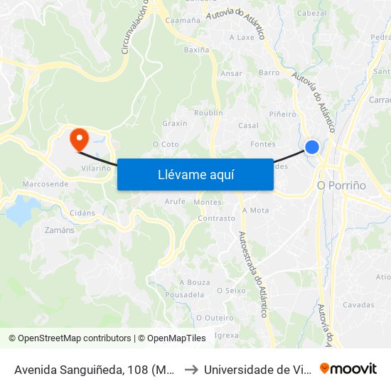 Avenida Sanguiñeda, 108 (Mos) to Universidade de Vigo map