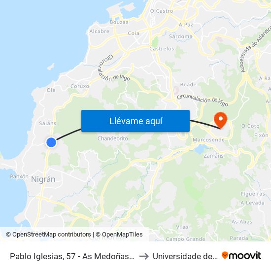 Pablo Iglesias, 57 - As Medoñas (Nigrán) to Universidade de Vigo map