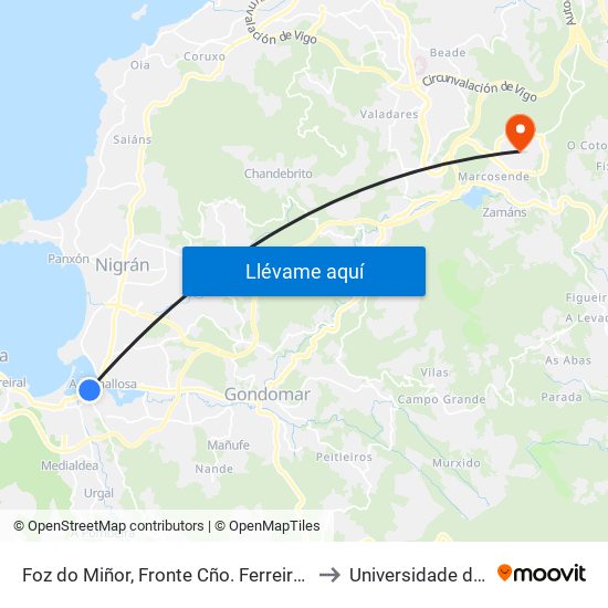 Foz do Miñor, Fronte Cño. Ferreiros (Baiona) to Universidade de Vigo map
