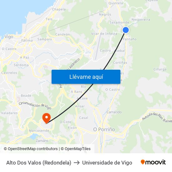Alto Dos Valos (Redondela) to Universidade de Vigo map