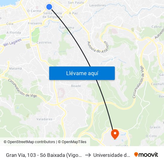 Gran Vía, 103 - Só Baixada (Vigo) // Povisa to Universidade de Vigo map