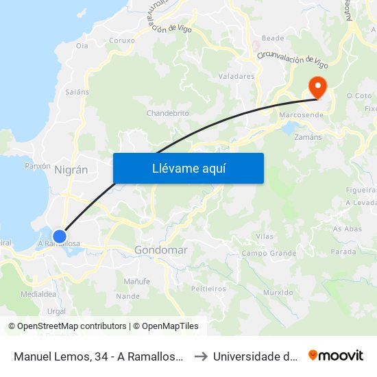 Manuel Lemos, 34 - A Ramallosa (Nigrán) to Universidade de Vigo map