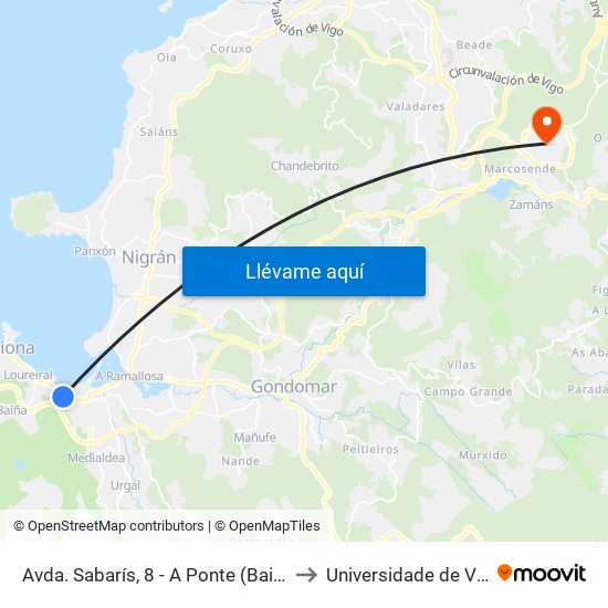 Avda. Sabarís, 8 - A Ponte (Baiona) to Universidade de Vigo map