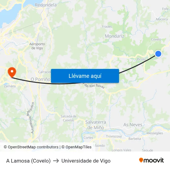 A Lamosa (Covelo) to Universidade de Vigo map