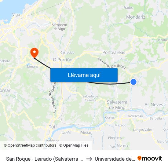 San Roque - Leirado (Salvaterra do Miño) to Universidade de Vigo map