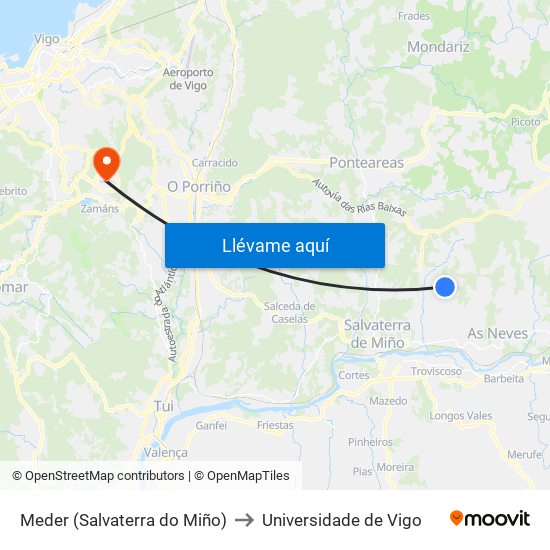 Meder (Salvaterra do Miño) to Universidade de Vigo map