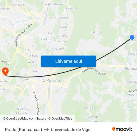 Prado (Ponteareas) to Universidade de Vigo map