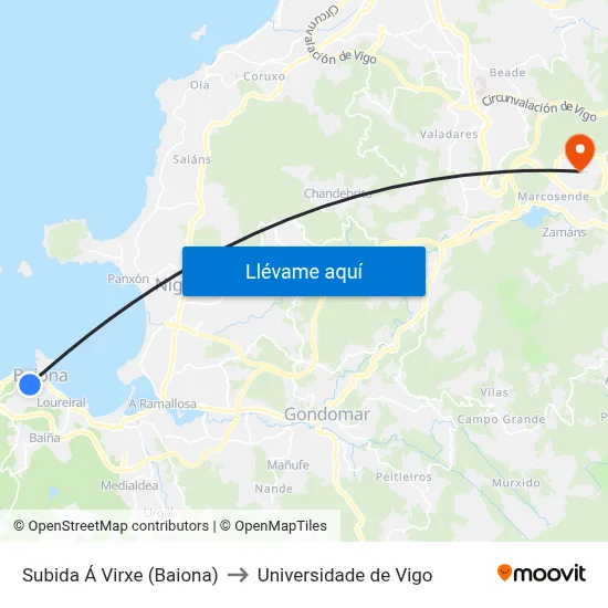 Subida Á Virxe (Baiona) to Universidade de Vigo map