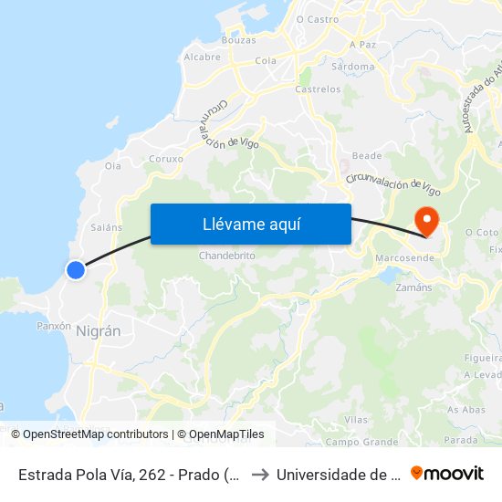 Estrada Pola Vía, 262 - Prado (Nigrán) to Universidade de Vigo map