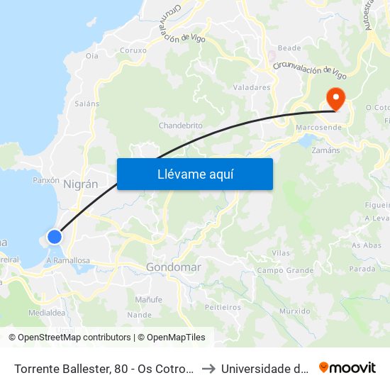 Torrente Ballester, 80 - Os Cotros (Nigrán) to Universidade de Vigo map