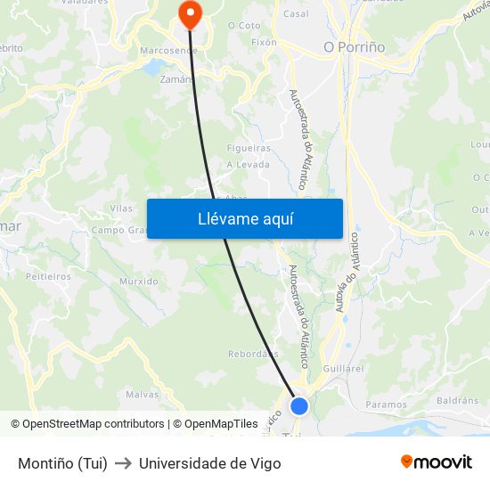 Montiño (Tui) to Universidade de Vigo map