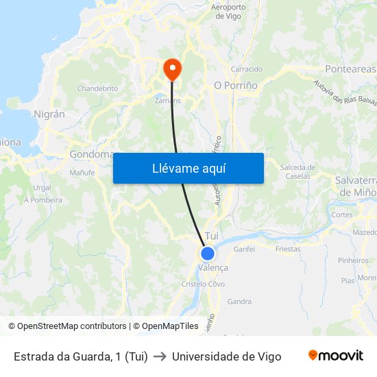 Estrada da Guarda, 1 (Tui) to Universidade de Vigo map