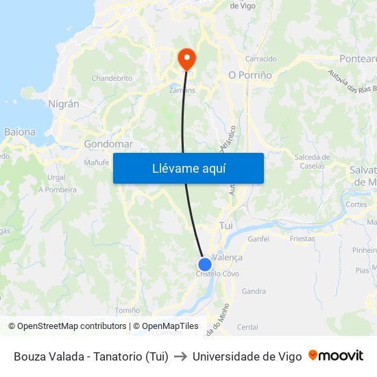 Bouza Valada - Tanatorio (Tui) to Universidade de Vigo map