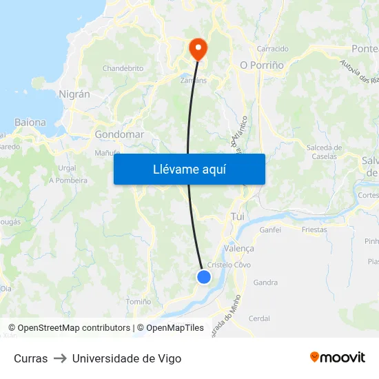 Curras to Universidade de Vigo map