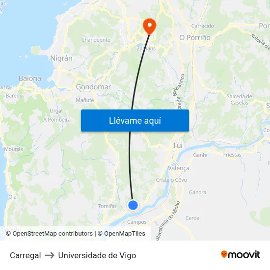 Carregal to Universidade de Vigo map