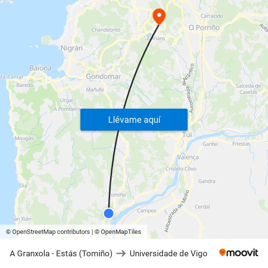 A Granxola - Estás (Tomiño) to Universidade de Vigo map