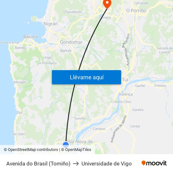 Avenida do Brasil (Tomiño) to Universidade de Vigo map