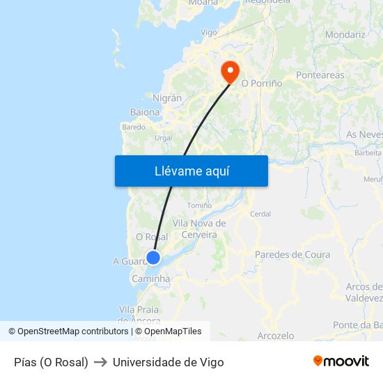 Pías (O Rosal) to Universidade de Vigo map