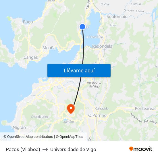Pazos (Vilaboa) to Universidade de Vigo map