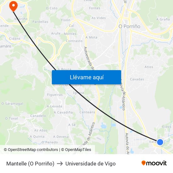 Mantelle (O Porriño) to Universidade de Vigo map
