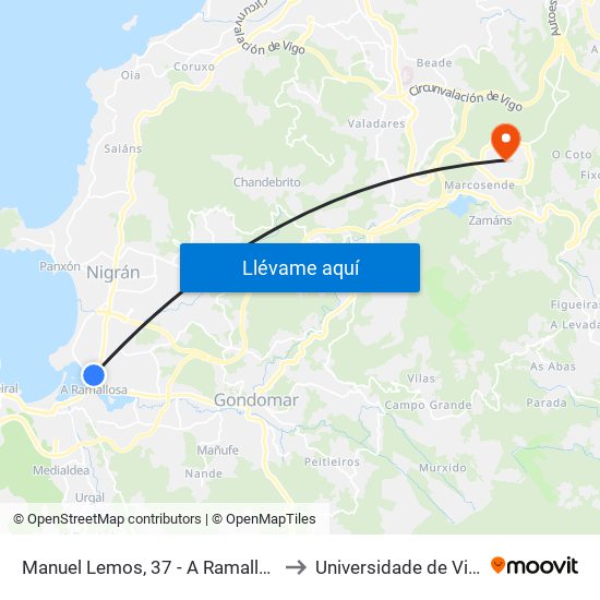 Manuel Lemos, 37 - A Ramallosa to Universidade de Vigo map