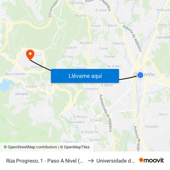 Rúa Progreso, 1 - Paso A Nivel (O Porriño) to Universidade de Vigo map