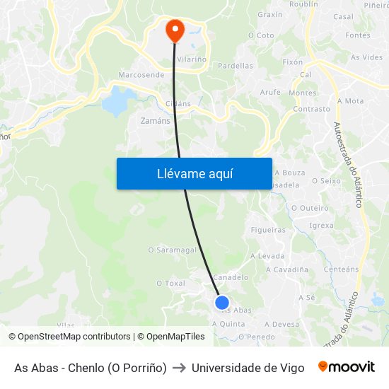 As Abas - Chenlo (O Porriño) to Universidade de Vigo map