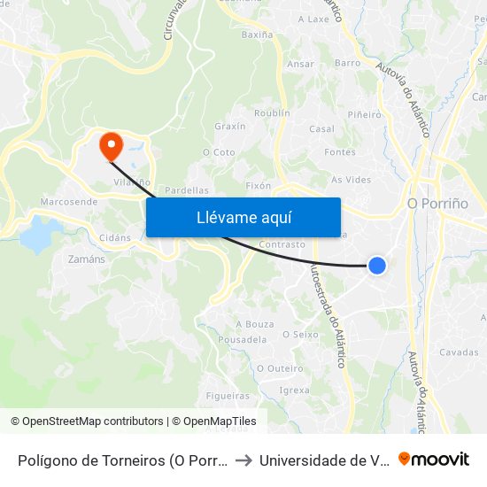 Polígono de Torneiros (O Porriño) to Universidade de Vigo map