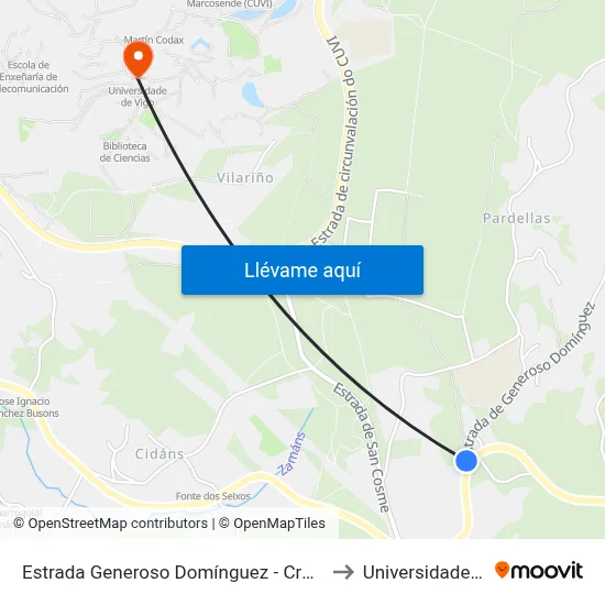 Estrada Generoso Domínguez - Cruce Po-331 (Mos) to Universidade de Vigo map