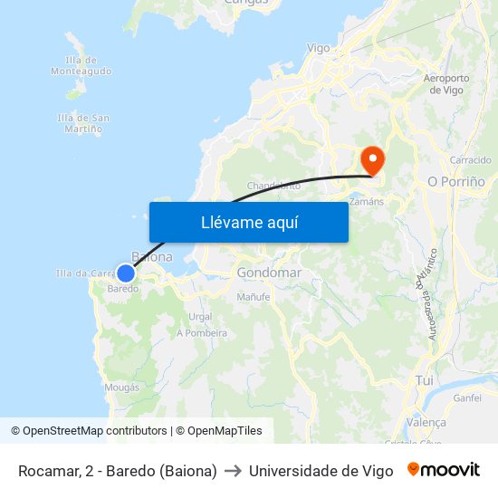 Rocamar, 2 - Baredo (Baiona) to Universidade de Vigo map