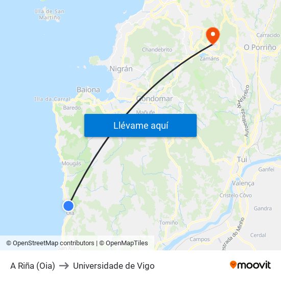 A Riña (Oia) to Universidade de Vigo map