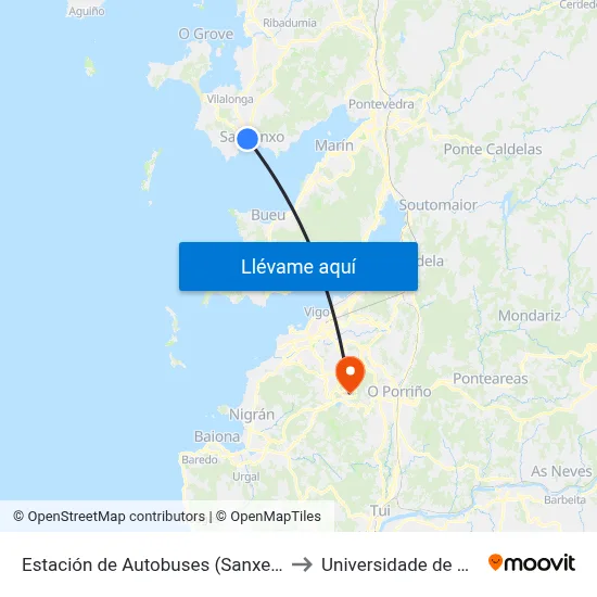 Estación de Autobuses (Sanxenxo) to Universidade de Vigo map