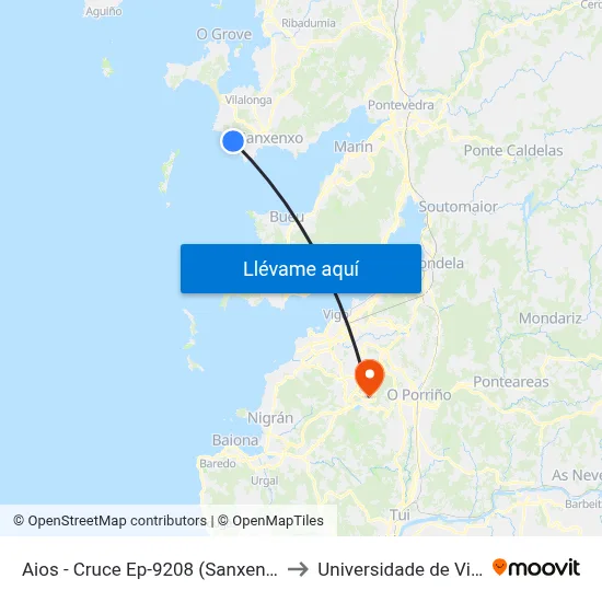 Aios - Cruce Ep-9208 (Sanxenxo) to Universidade de Vigo map