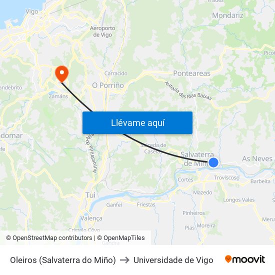 Oleiros (Salvaterra do Miño) to Universidade de Vigo map