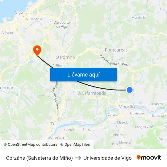 Corzáns (Salvaterra do Miño) to Universidade de Vigo map