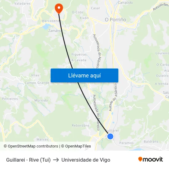 Guillarei - Rive (Tui) to Universidade de Vigo map
