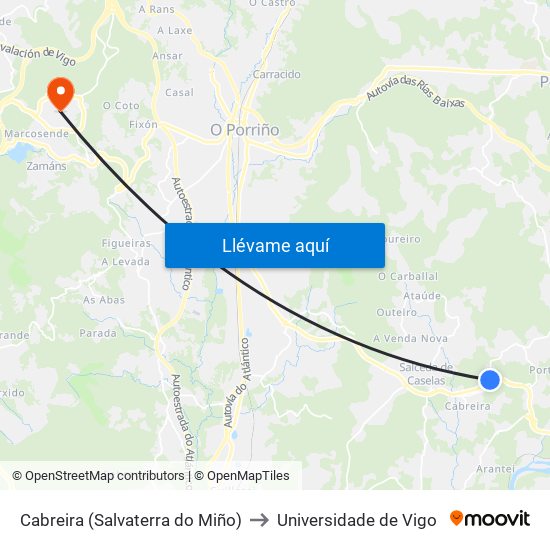 Cabreira (Salvaterra do Miño) to Universidade de Vigo map