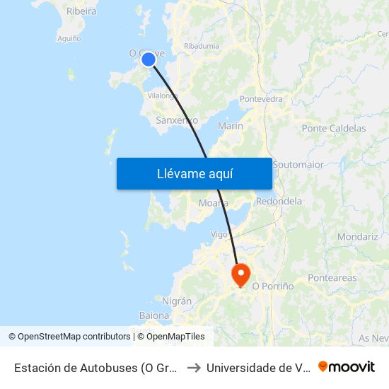 Estación de Autobuses (O Grove) to Universidade de Vigo map