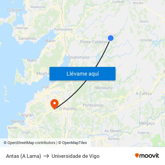 Antas (A Lama) to Universidade de Vigo map