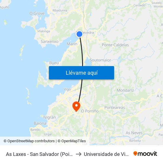 As Laxes - San Salvador (Poio) to Universidade de Vigo map