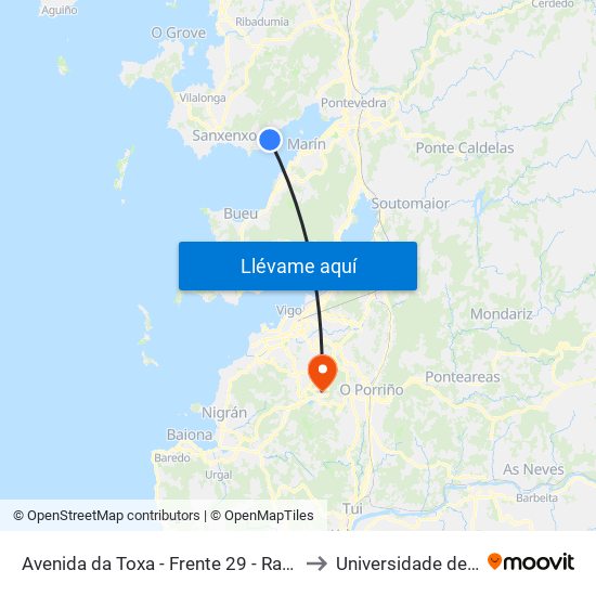 Avenida da Toxa - Frente 29 - Raxó (Poio) to Universidade de Vigo map