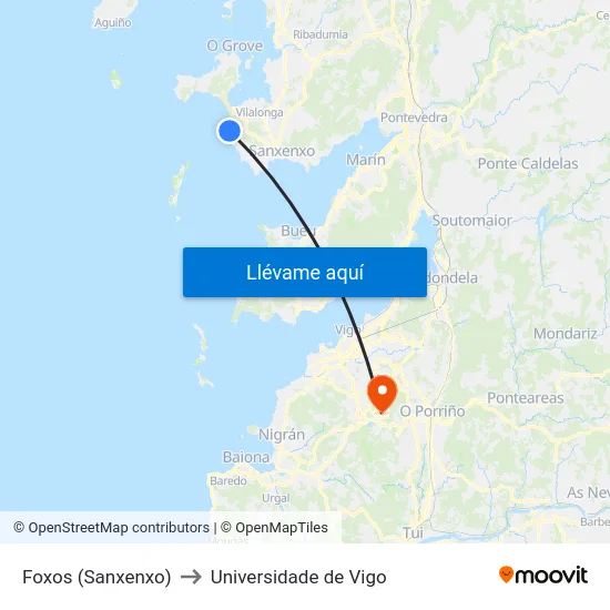 Foxos (Sanxenxo) to Universidade de Vigo map