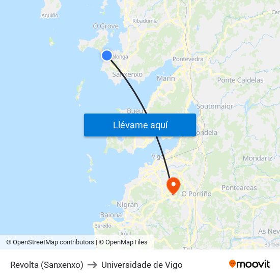 Revolta (Sanxenxo) to Universidade de Vigo map
