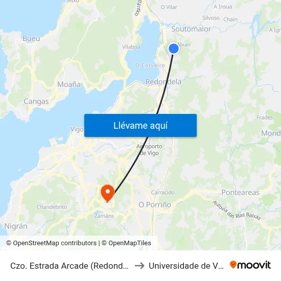 Czo. Estrada Arcade (Redondela) to Universidade de Vigo map