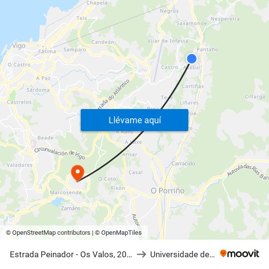Estrada Peinador - Os Valos, 203 (Mos) to Universidade de Vigo map